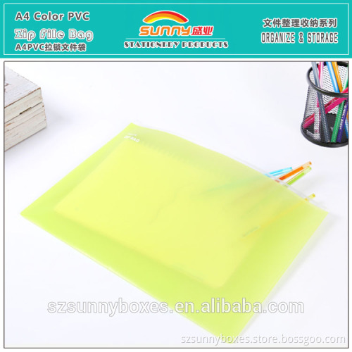 A4 Translucent Colorful PVC/Vinyl Zip Lock Document File Bag